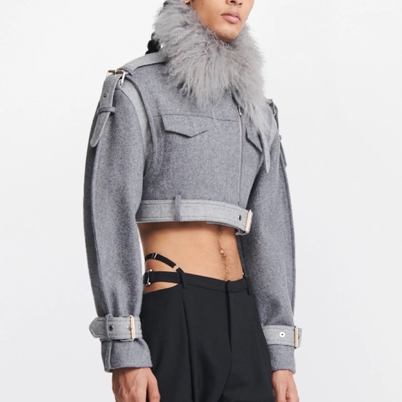 DION LEE AVIATOR CROPPED JACKET WITH SHEARLING COLLAR - Picture 1 of 2